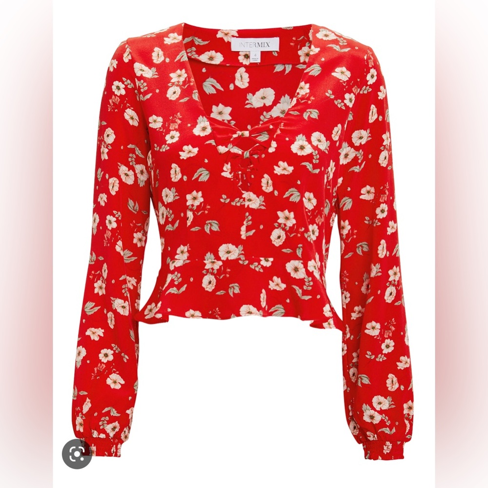 Intermix Red Silk Floral Top Size 4